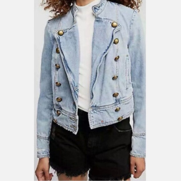 NWOT Free  People Ferry  Double Breasted Distressed  Denim Jacket - Picture 10 of 16